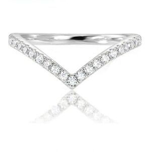 14K White Gold Plated Sparkling Wishbone V Ring with Cubic Zirconia